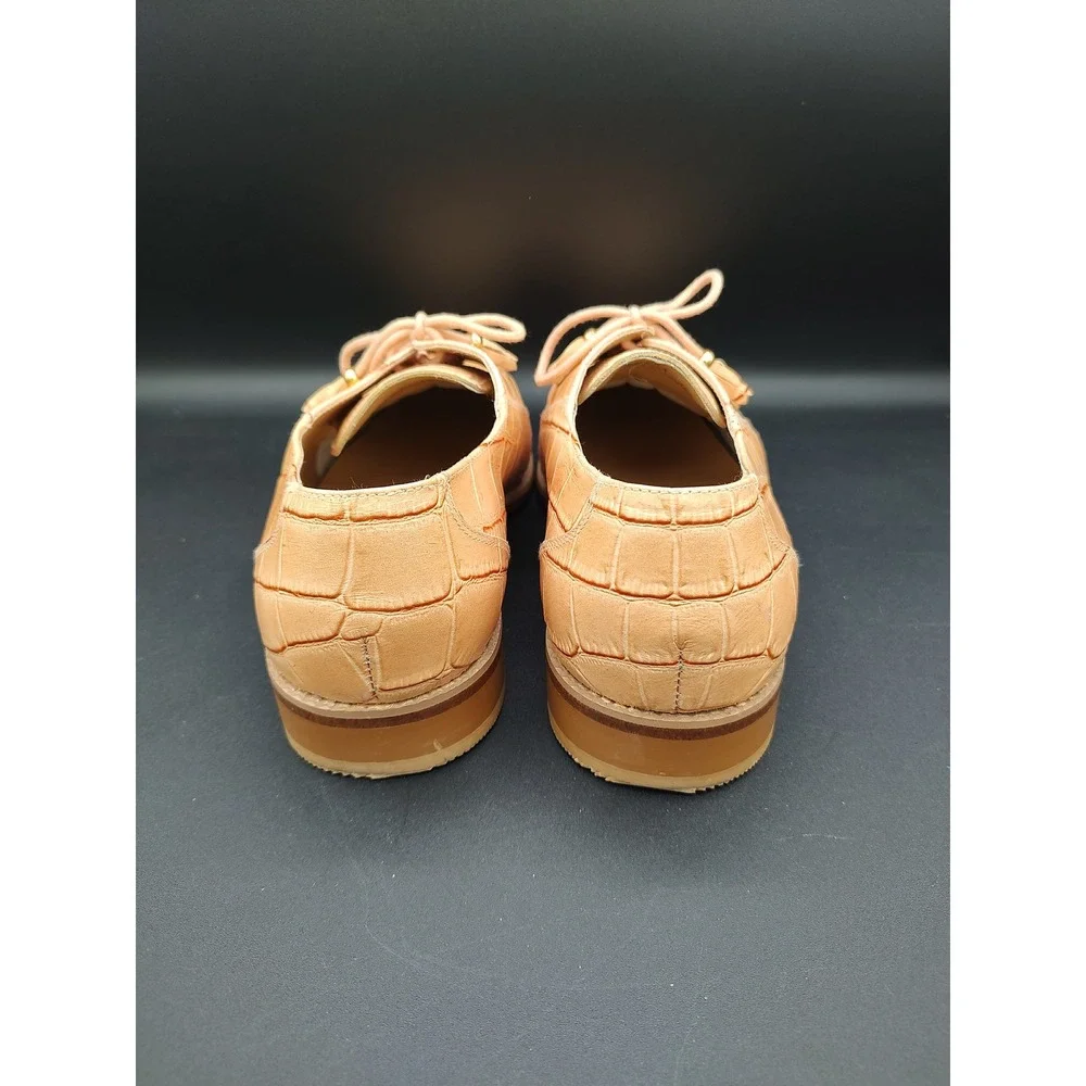 Donato Marrone Mens‎ Tan Crocodile Embossed Leather Square Toe Oxford Shoes 10.5